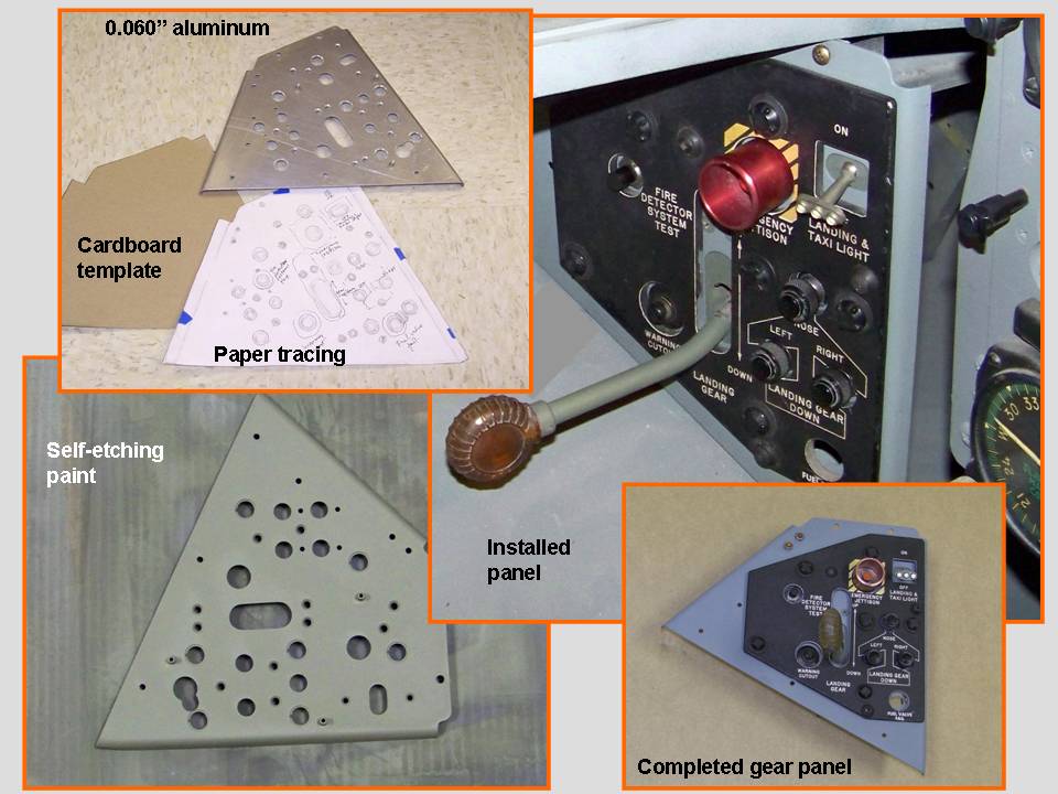 A composite picture showing the work done on the gear panel. 
            Click on the picture to enlarge it.